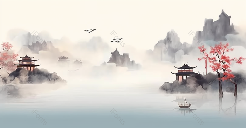新中式国潮山川水墨风景画,插画/手绘图,插画/手绘图库,插画/手绘图下载,插画/手绘